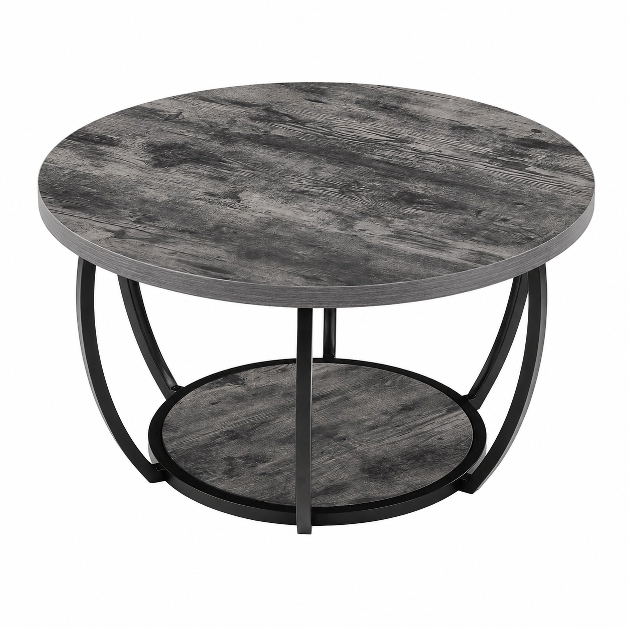Modern Round Coffee Table with Open Shelf