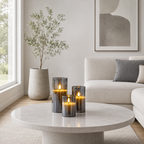 Gray Glass Flameless LED Candle Set with Remote (Set of 3)
