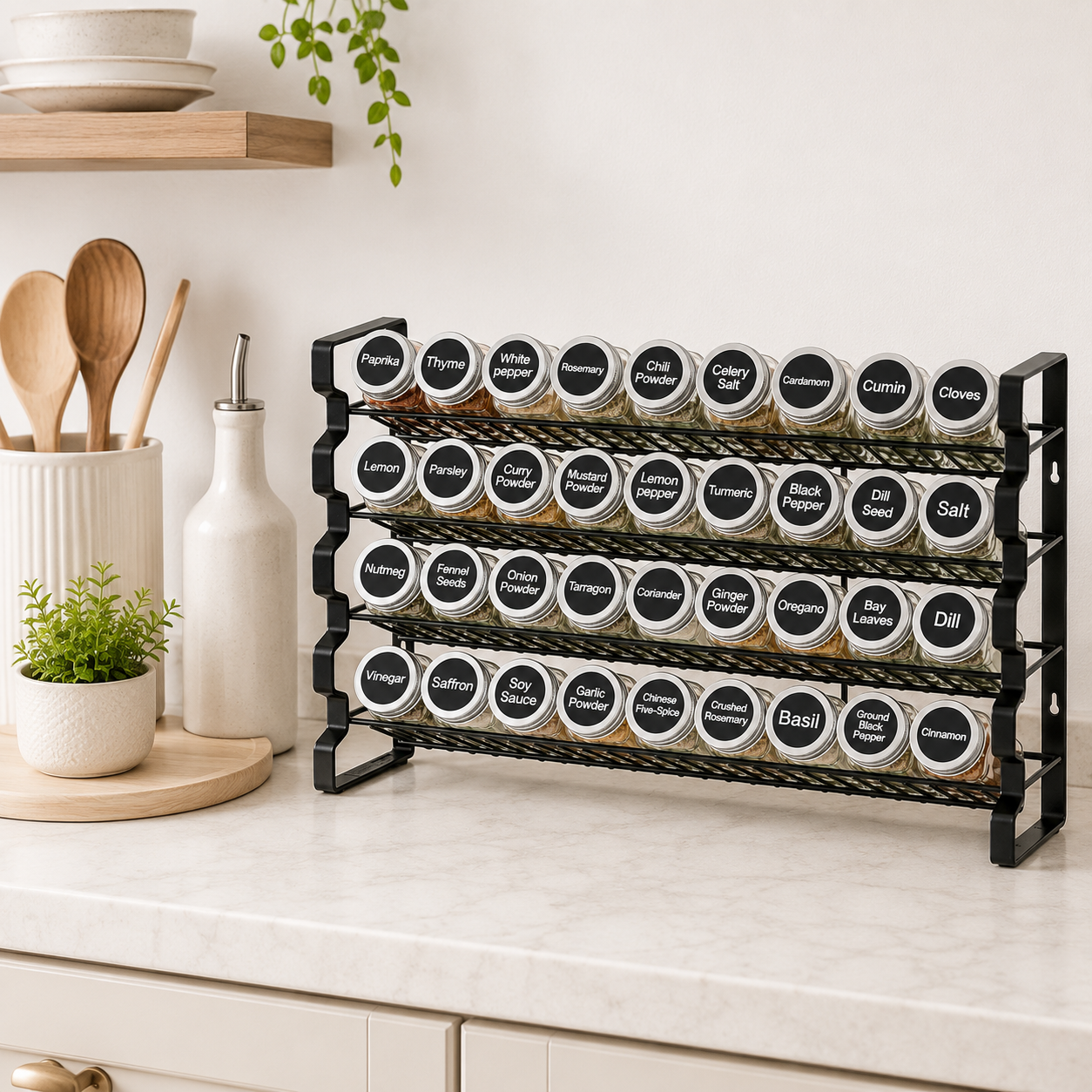 4-Tier Spice Rack Organizer with 36 Glass Jars