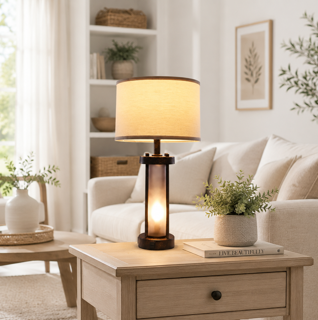 Industrial Dual-Light Accent Table Lamps with USB Charging (Set of 2)