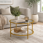 Modern Round Glass Side Table with Storage Shelf