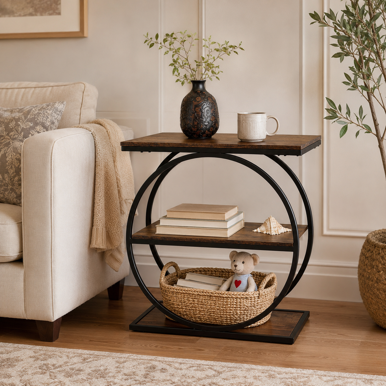 3-Tier Narrow Side Table with Open Storage Shelves