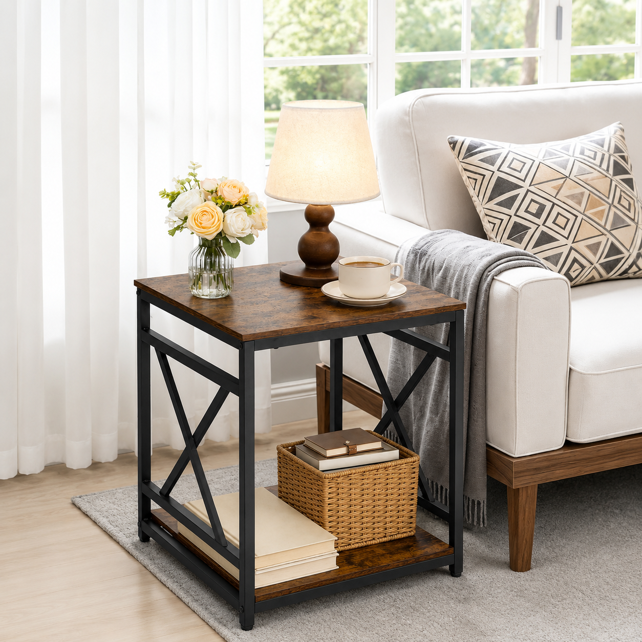 Square End Table with Open Storage Shelf