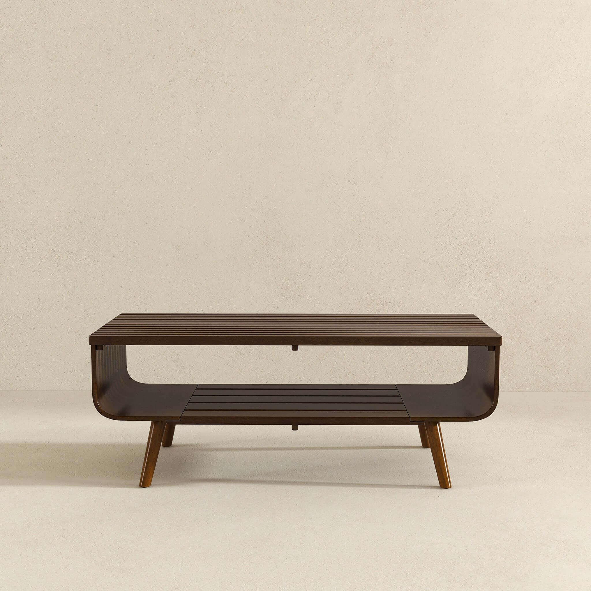 44" Solid Wood Coffee Table with Slatted Open Storage
