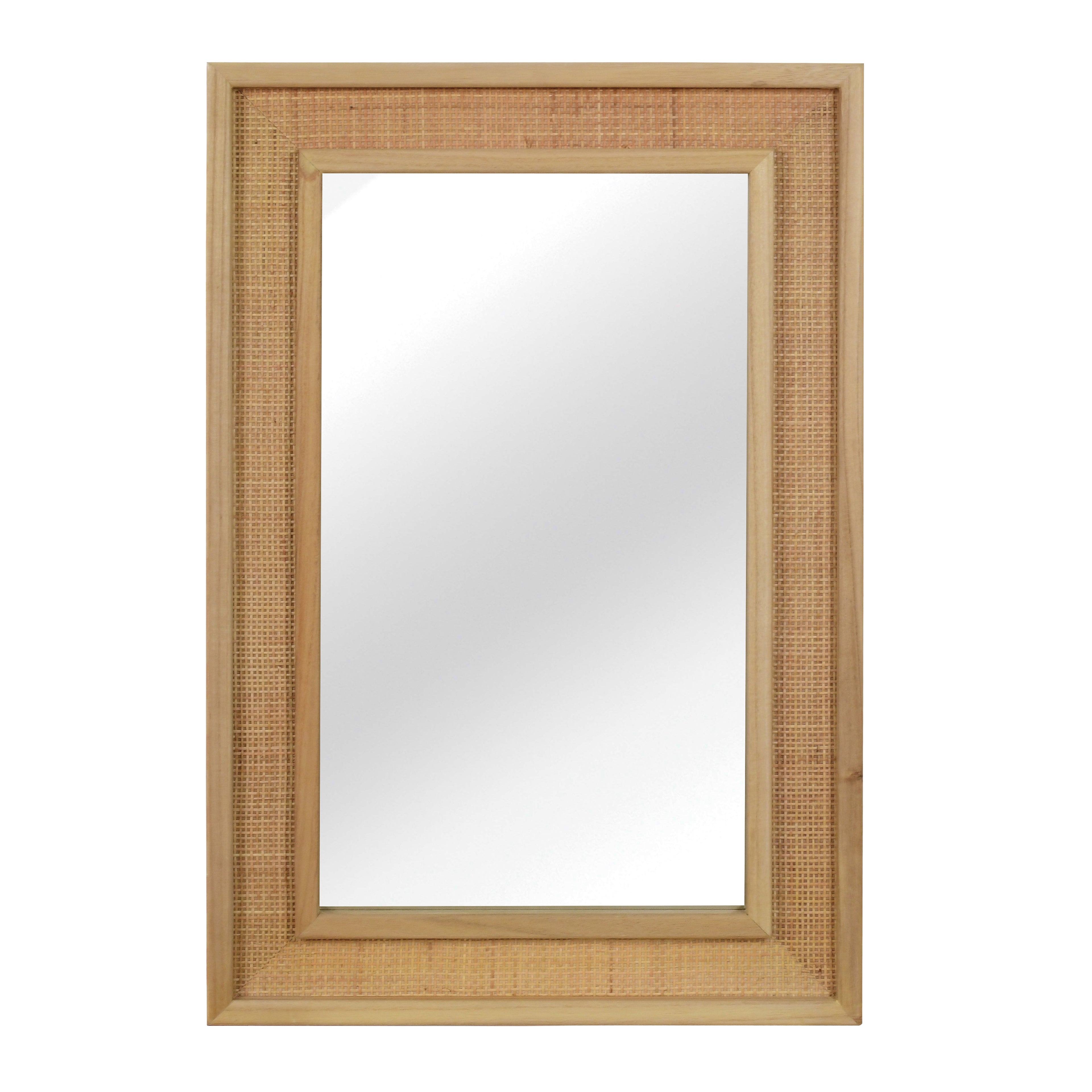 36" Rattan Solid Wood Wall Mirro