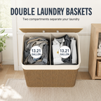 Double Bamboo Laundry Hamper with Lid & Removable Liner