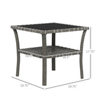 Outdoor Rattan Side Table with Tempered Glass Top
