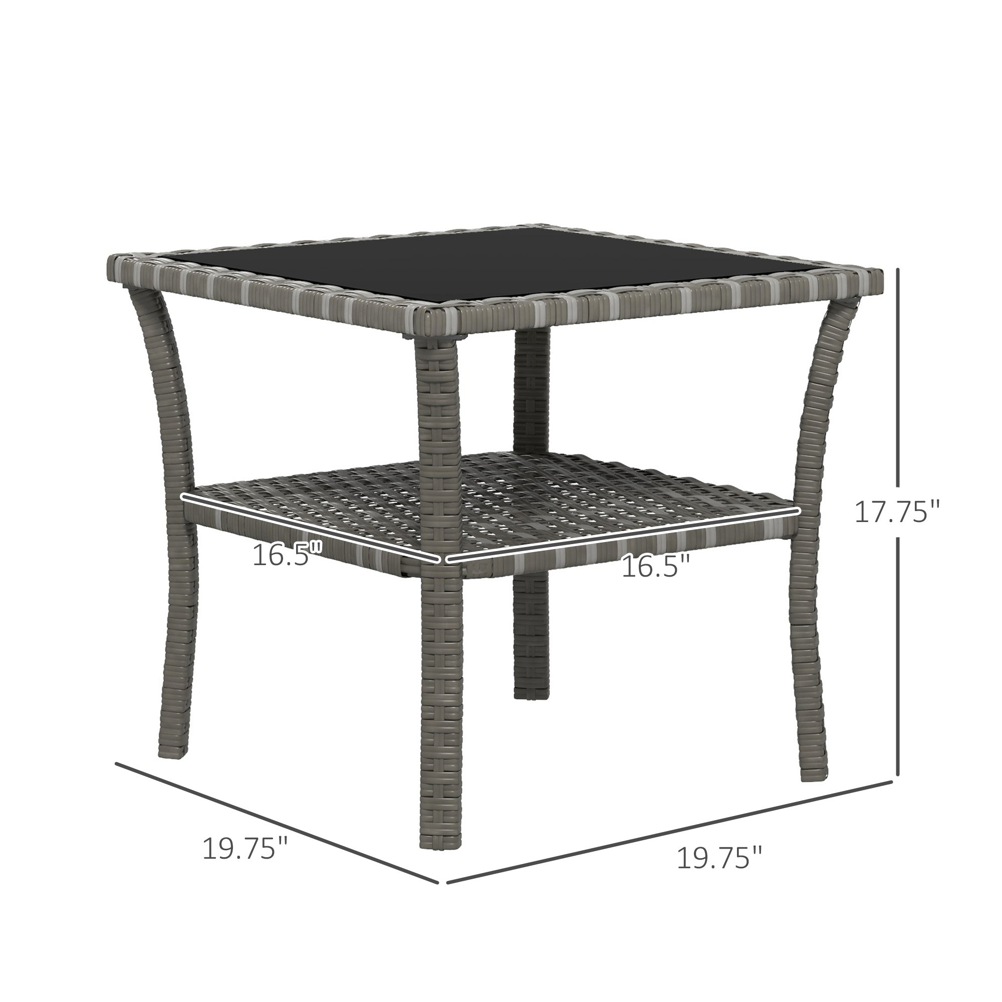 Outdoor Rattan Side Table with Tempered Glass Top