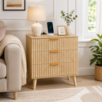 Fluted Nightstand with Charging Station & 3 Drawers