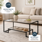 Modern Tempered Glass Coffee Table with Open Shelf