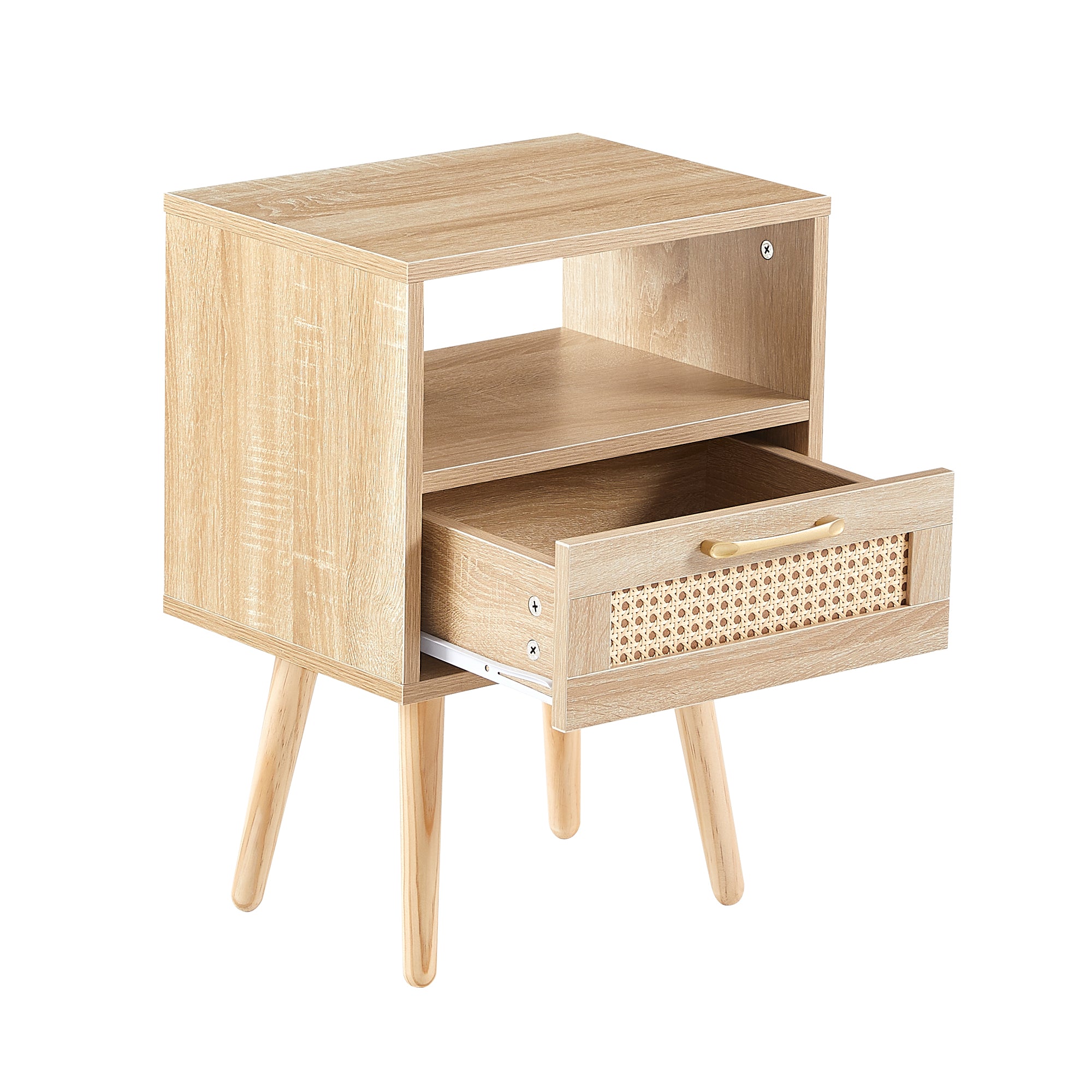 15.75" Rattan Nightstand with Drawer & Solid Wood Legs
