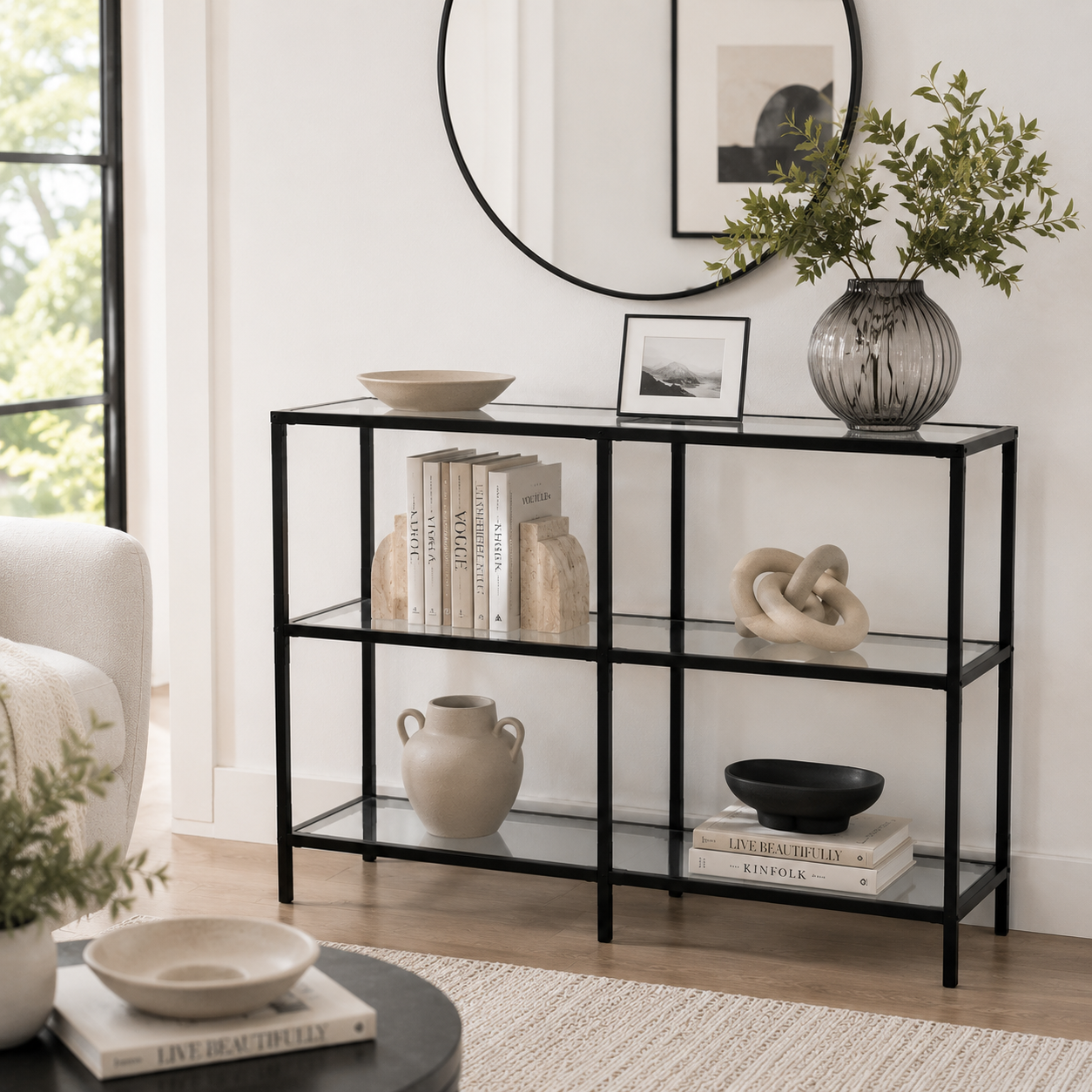Modern 3-Tier Glass Console Table