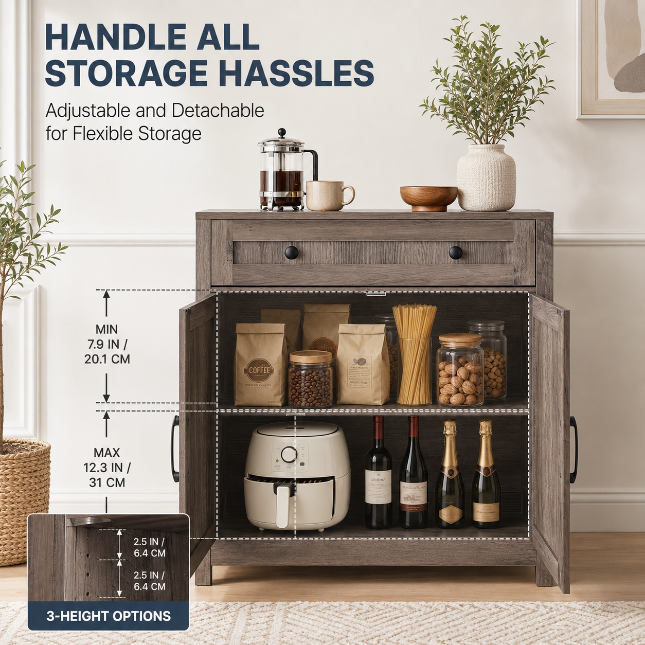 Farmhouse Coffee Bar Cabinet with Sliding Barn Doors