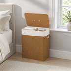 Double Bamboo Laundry Hamper with Lid & Removable Liner