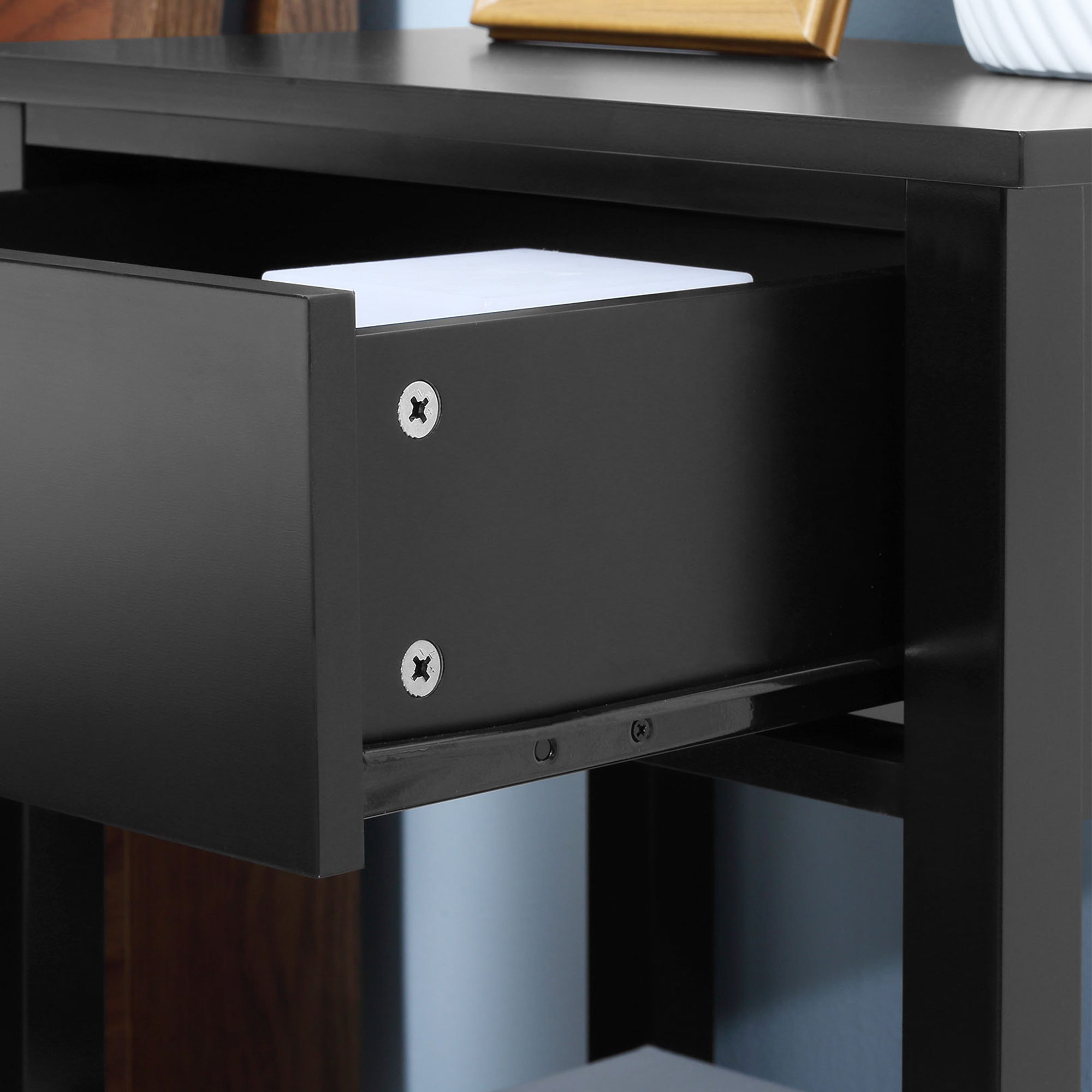 Modern Side Table with Drawer & Storage Shelf