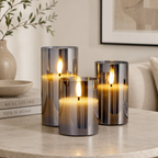 Gray Glass Flameless LED Candle Set with Remote (Set of 3)