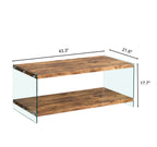 43" Walnut Coffee Table with Tempered Glass Top