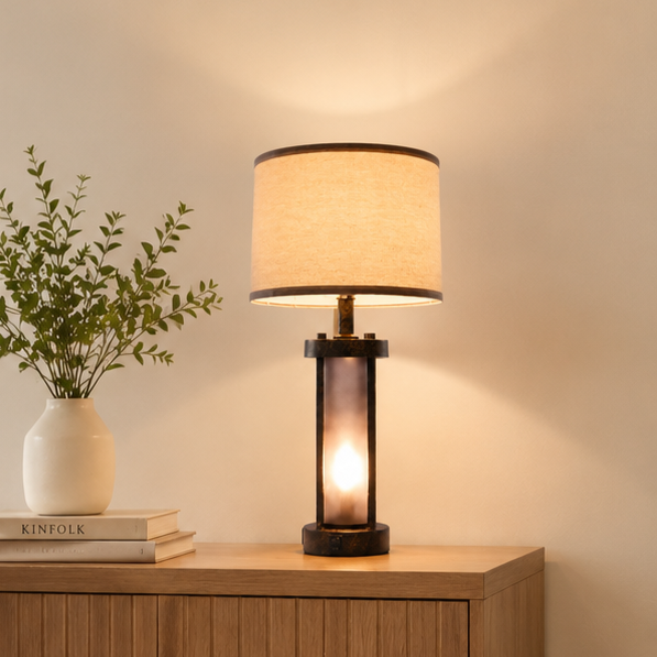 Industrial Dual-Light Accent Table Lamps with USB Charging (Set of 2)