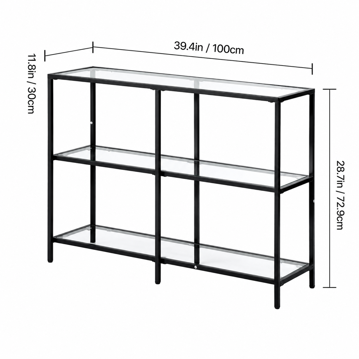 Modern 3-Tier Glass Console Table