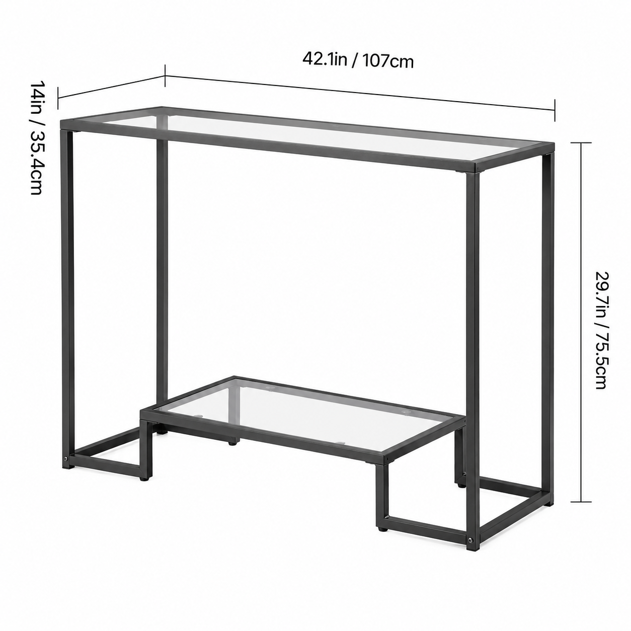 Modern 2-Tier Glass Console Table