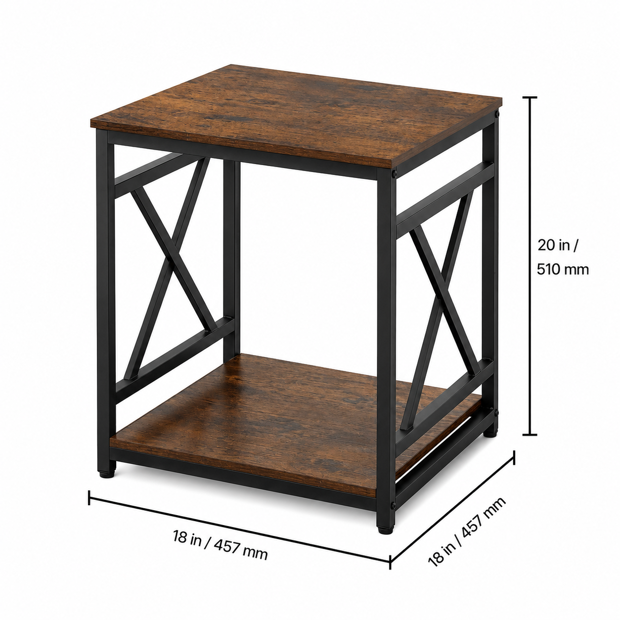Square End Table with Open Storage Shelf