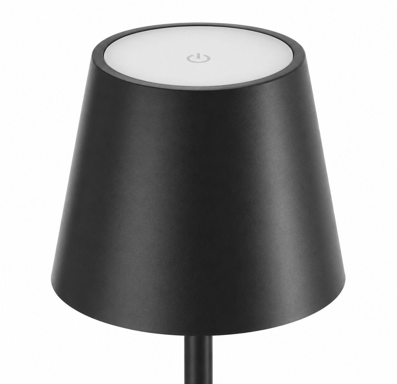 Black lamp with a white top on a white background