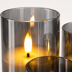 Gray Glass Flameless LED Candle Set with Remote (Set of 3)