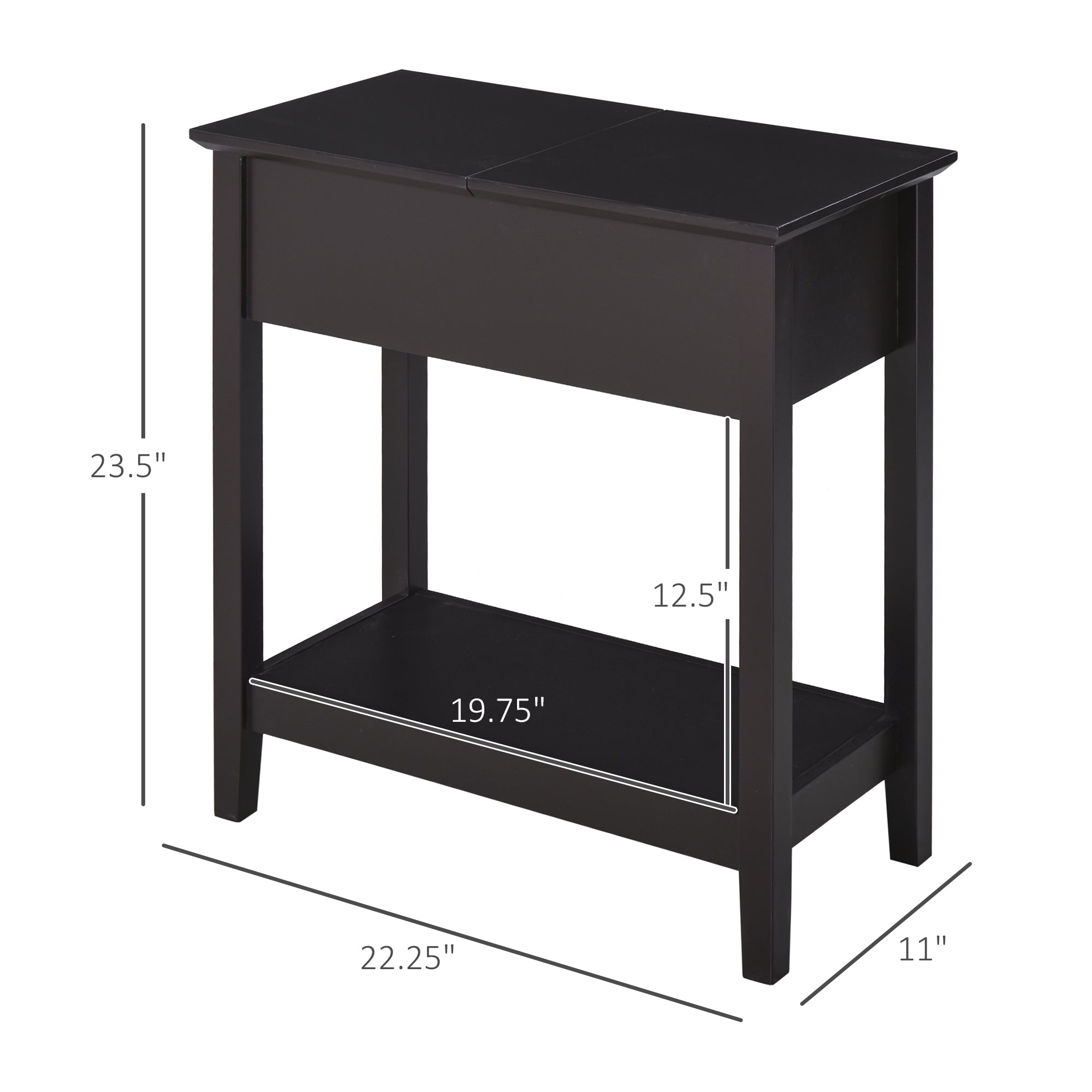 Narrow End Table with Flip-Top Storage