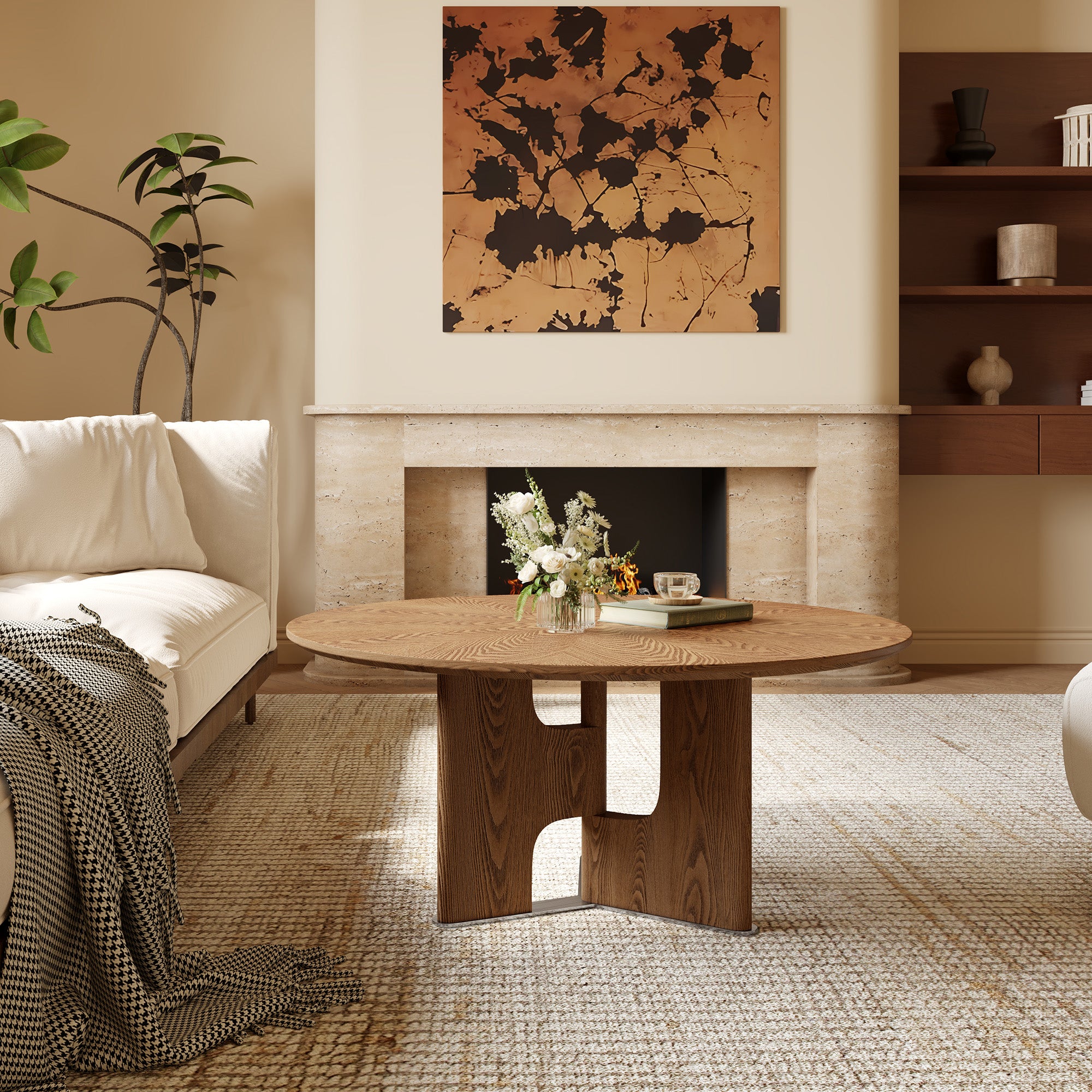 32" Round Coffee Table with Ash Wood Veneer