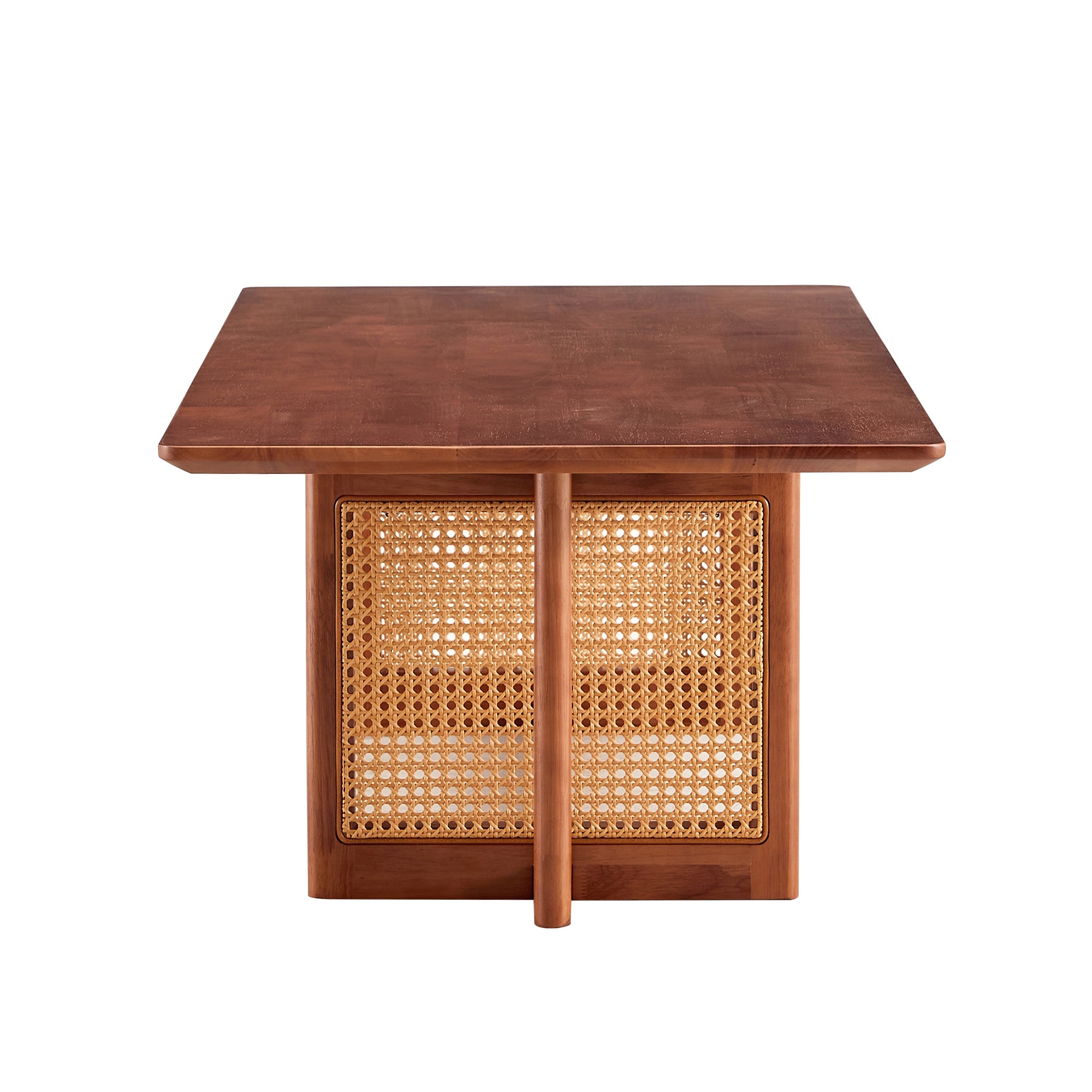 47" Walnut Coffee Table with Rattan-Inspired Design
