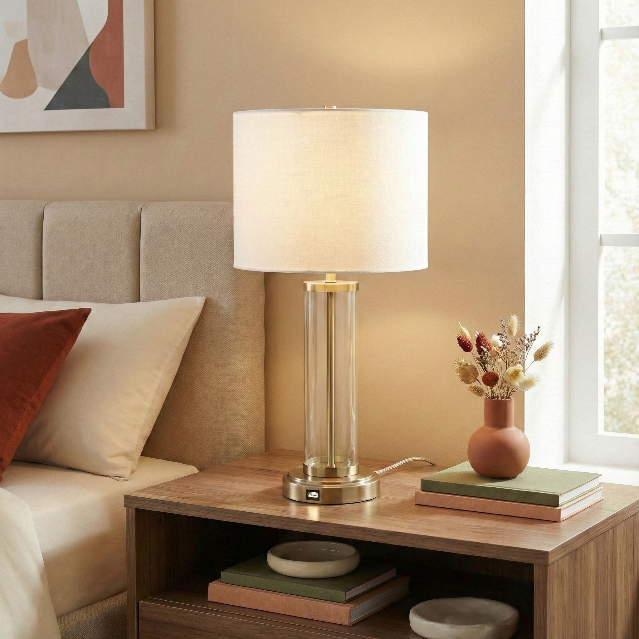 28" Luna Glass Table Lamp with Brushed Nickel Base