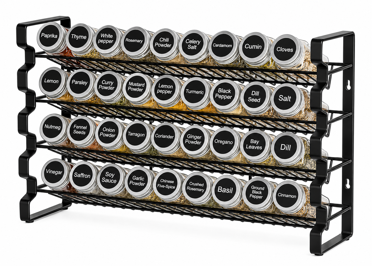 4-Tier Spice Rack Organizer with 36 Glass Jars