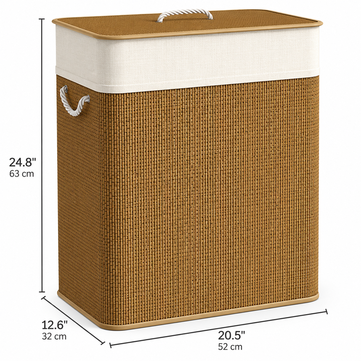 Double Bamboo Laundry Hamper with Lid & Removable Liner