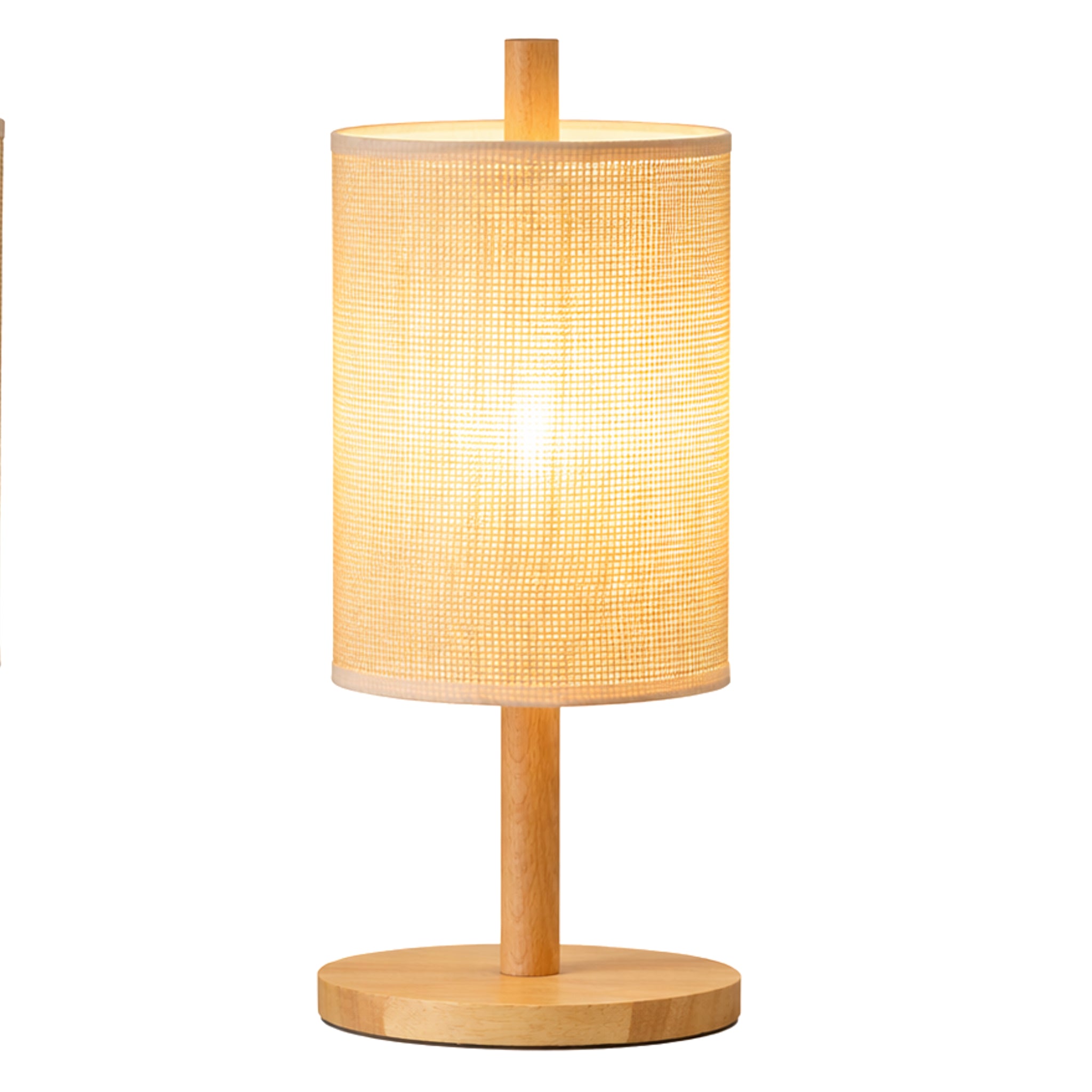 15.4" Arcana Oak Wood Table Lamp with Rattan Shade