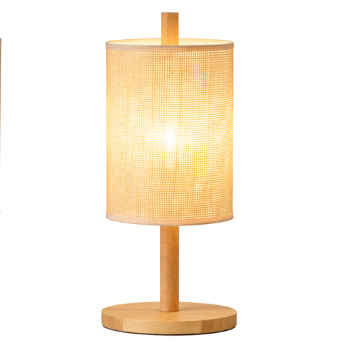 15.4" Arcana Oak Wood Table Lamp with Rattan Shade