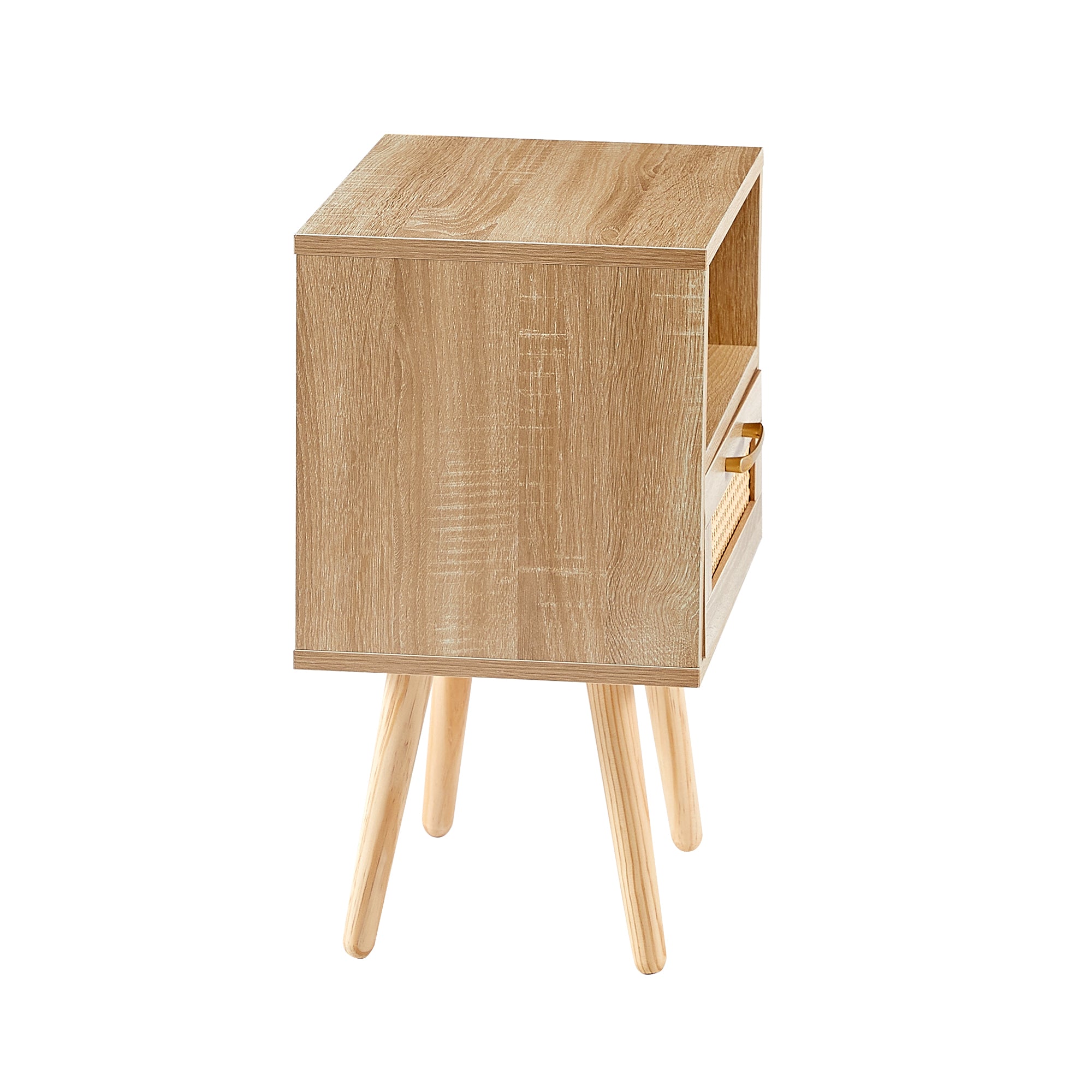 15.75" Rattan Nightstand with Drawer & Solid Wood Legs