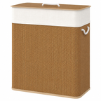Double Bamboo Laundry Hamper with Lid & Removable Liner