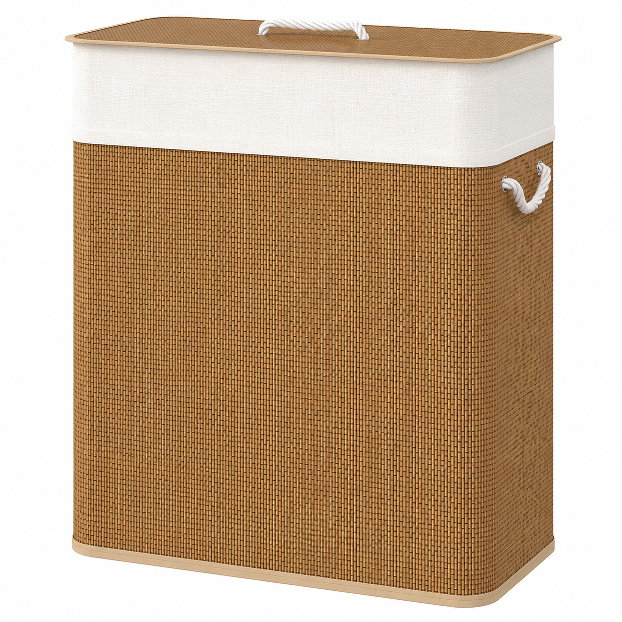 Double Bamboo Laundry Hamper with Lid & Removable Liner