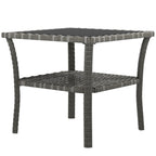 Outdoor Rattan Side Table with Tempered Glass Top