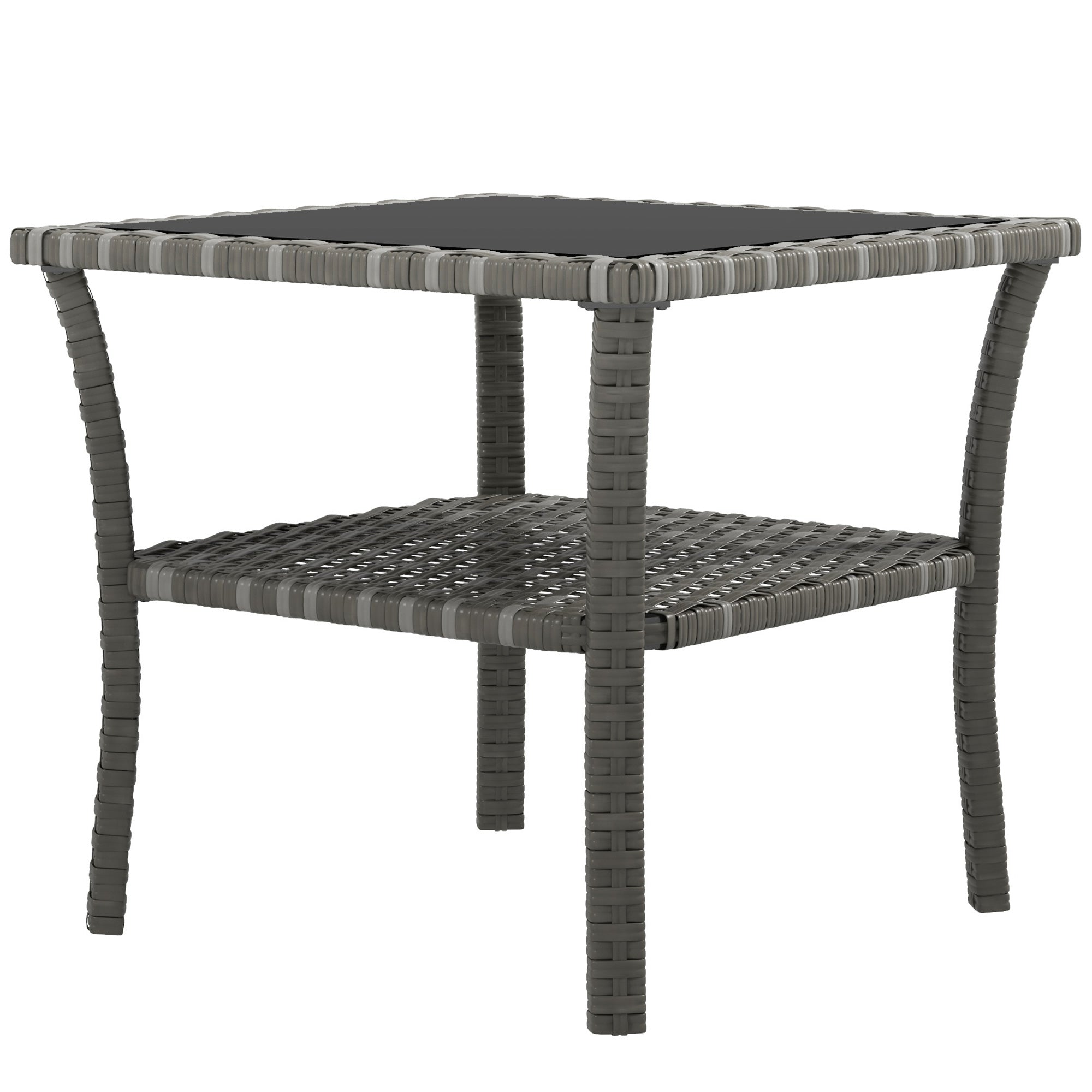 Outdoor Rattan Side Table with Tempered Glass Top