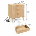 Fluted Nightstand with Charging Station & 3 Drawers