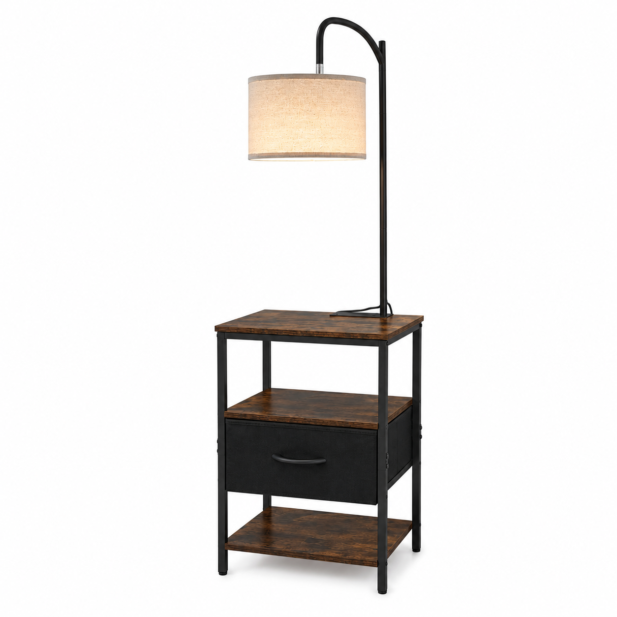 Floor Lamp End Table with Drawer & Charging Station