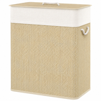 Double Bamboo Laundry Hamper with Lid & Removable Liner