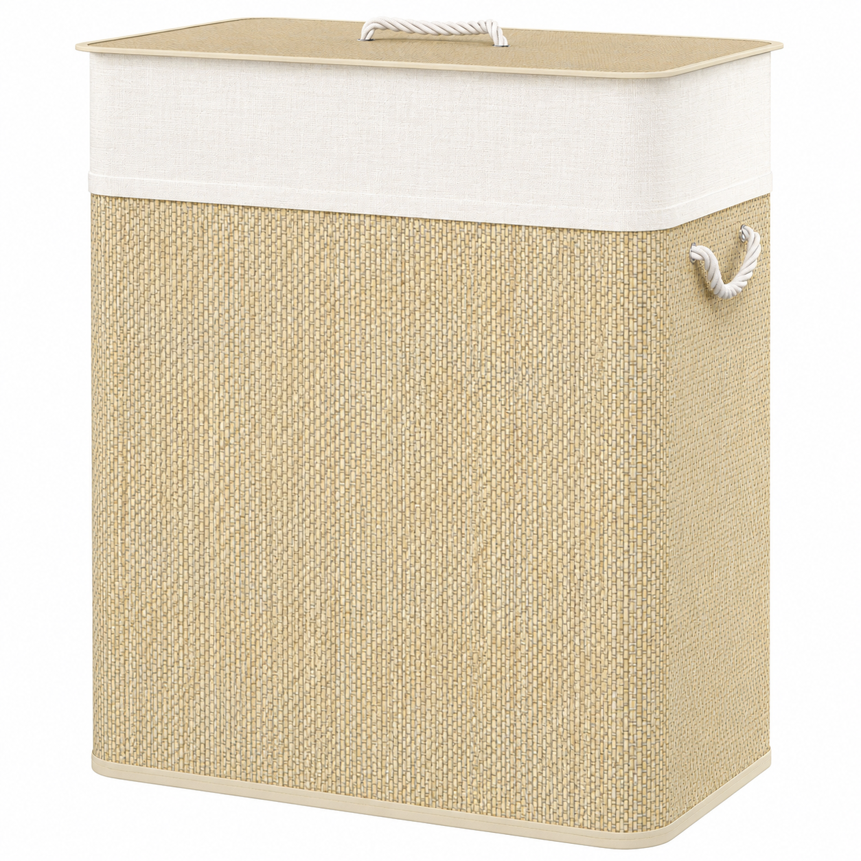 Double Bamboo Laundry Hamper with Lid & Removable Liner