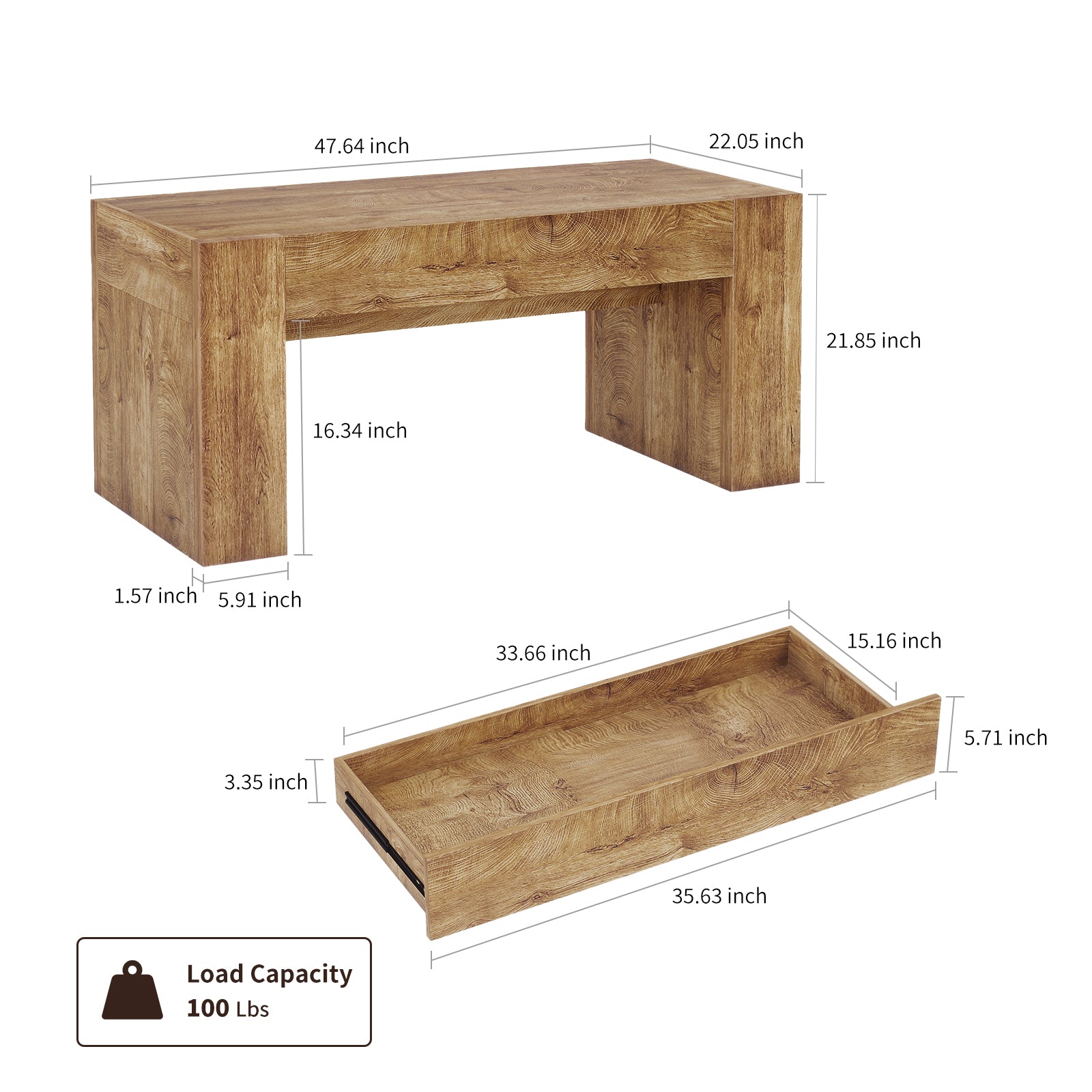 48" Farmhouse Coffee Table with Hidden Storage Drawer