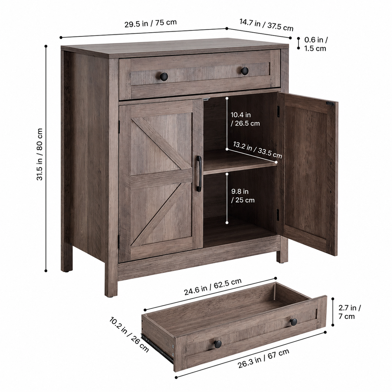 Farmhouse Coffee Bar Cabinet with Sliding Barn Doors
