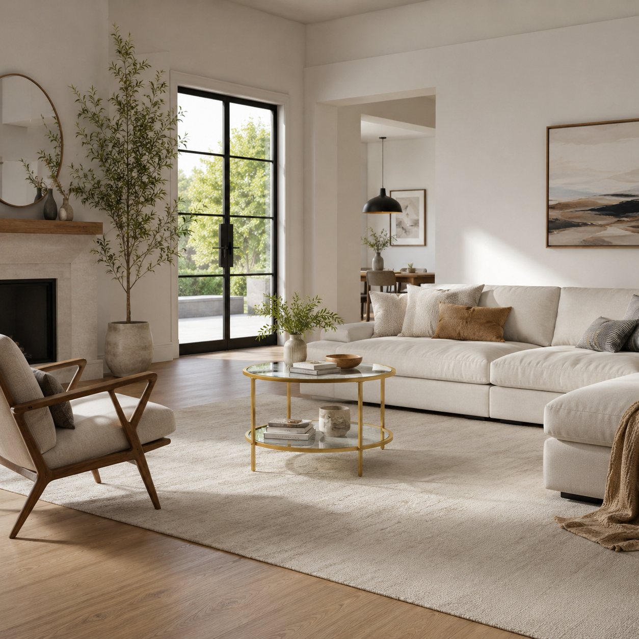 Modern Round Glass Side Table with Storage Shelf