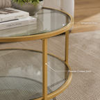 Modern Round Glass Side Table with Storage Shelf