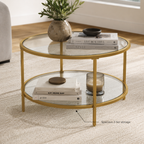 Modern Round Glass Side Table with Storage Shelf