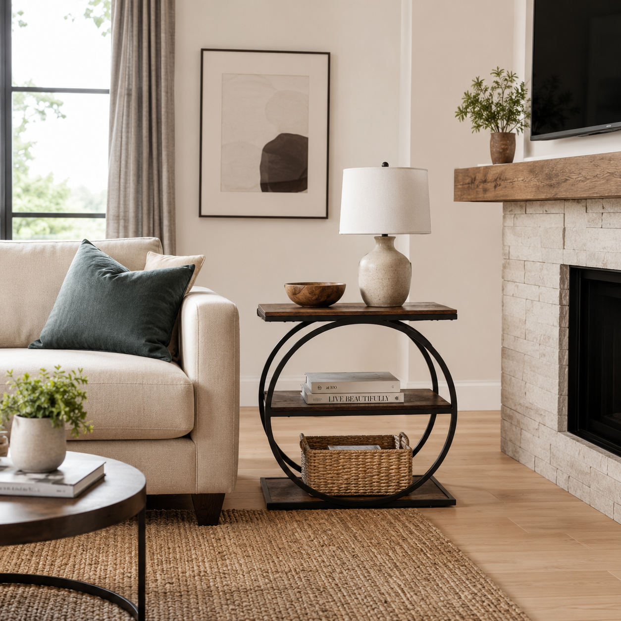 3-Tier Narrow Side Table with Open Storage Shelves